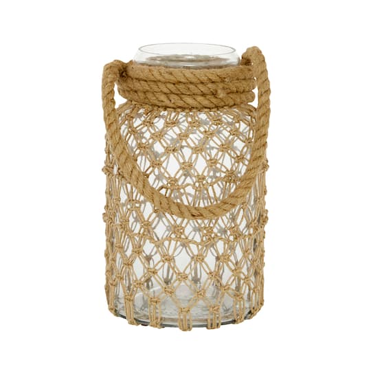 Brown Glass Coastal Lantern, 12" x 7" x 8"